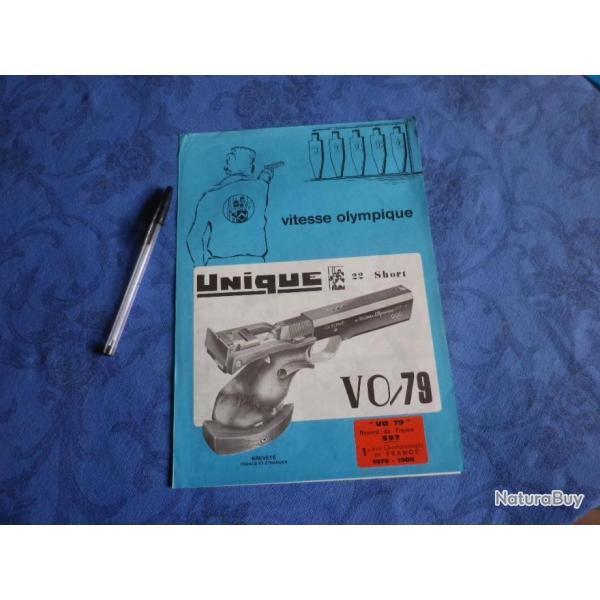 catalogue notice dpliant  carabine Pistolet UNIQUE modle VO/79 calibre 22 short