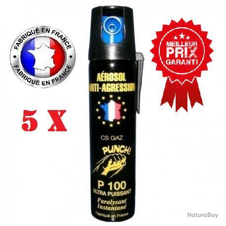 Bombe lacrymogène PUNCH - Spray puissant en GAZ 100 ml à 14,50 €