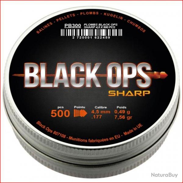 Bote de 500 plombs Black Ops Sharp  tte pointue cal. 4.5 mm 