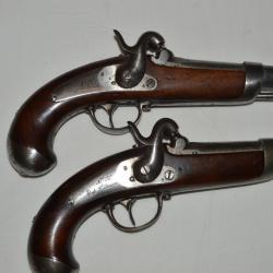 RARE PAIRE DE PISTOLETS DE GENDARMERIE Mle 1842-MANUFACTURE ROYALE MUTZIG-SECOND EMPIRE-GUERRE 1870