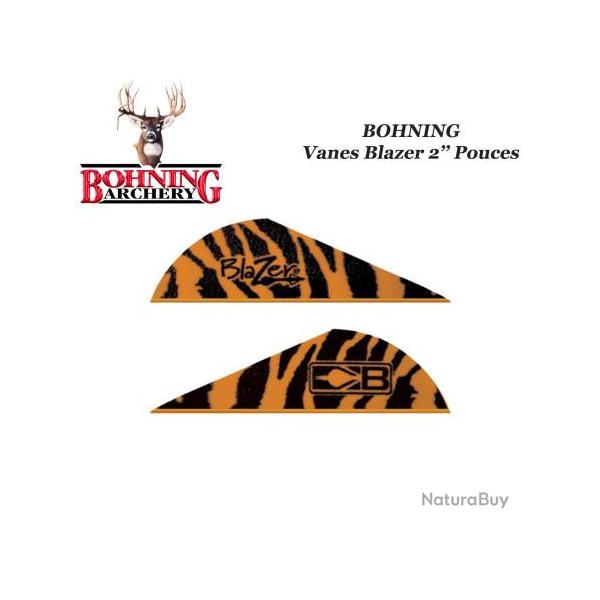 BOHNING Vanes Blazer 2" pouces en plastique unies ou tigres Tiger Orange