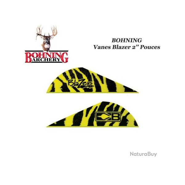 BOHNING Vanes Blazer 2" pouces en plastique unies ou tigres Tiger Yellow