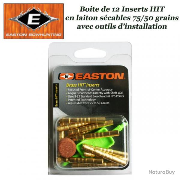 EASTON Inserts HIT lourds en laiton scables 75-50 grains pour tubes et flches Axis 12 Pack
