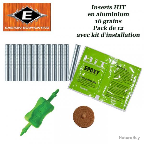 EASTON Inserts HIT lgers en aluminium pour tubes et flches Axis 12 Pack avec kit d'installation