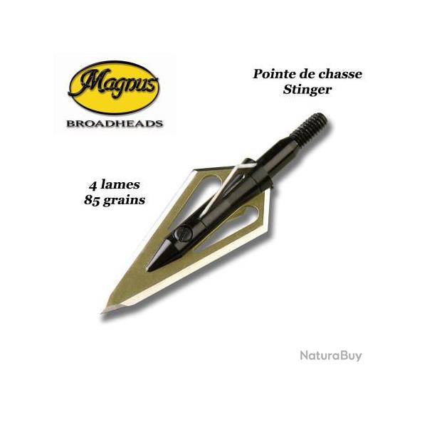 MAGNUS Stinger 4 Lames Pointes de chasse bilames fixes en acier inox avec bleeder - 85, 100, 125 & 1