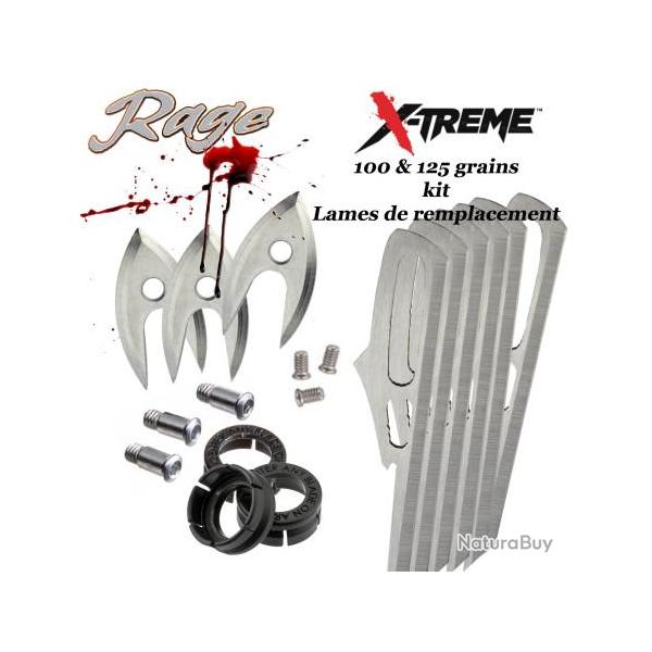 RAGE X-Treme Blades Lames de remplacement pour 3 pointes de chasse X-Treme 100 & 125 grains