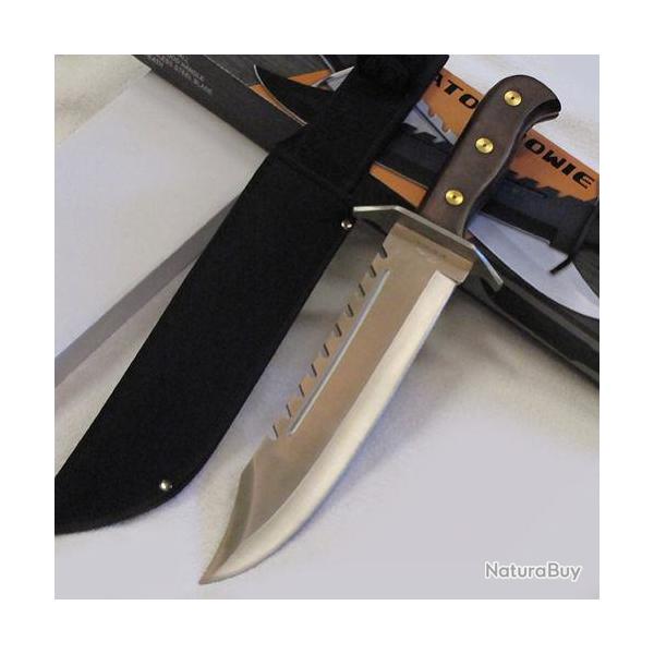 Couteau de Survie Gator Bowie Acier Carbone/Inox Manche Bois Etui Nylon CN211204SL