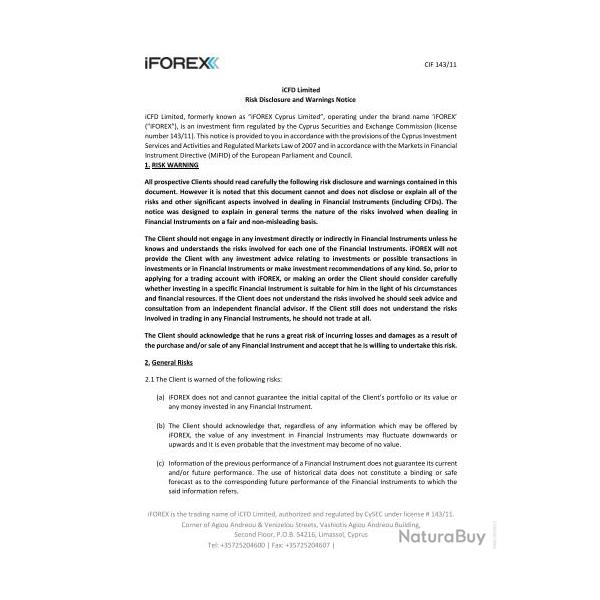 Ebook Livre Action - Risk Disclosure And Warnings Notice (Phnix, 2016, 3 Pages)