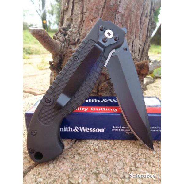Couteau Smith&Wesson Special Tactical Lame Acier 7Cr17 Serr Manche Abs SWTACBSD