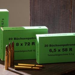 Munitions DORFNER calibre 8 x 60 S Teilmantel (Demi-Blindée) 12,7 g. boite de 20 munitions