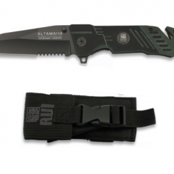 Magnifique Couteau RUI G10  (ALTAMAHA )  avec coupe ceinture et brise vitre Bicolore Vert et Noir