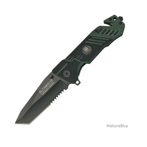 Couteau Militaire RUI G10  (ALTAMAHA )  avec coupe ceinture et brise vitre Bicolore Vert et Noir