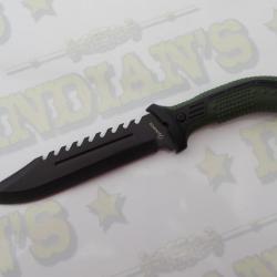 Couteau Droit et Fixe avec coupe barbelé Vert et Noir avec étui pour ceinture