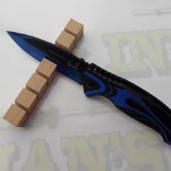 Couteau Pliant Décoré TRIBAL Lame de 8.7 cm / Bleu et Noir