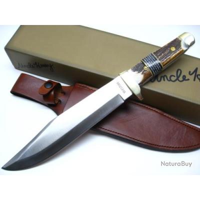 Couteau à Filet Vintage Schrade Uncle Henry – Manche Cerf, Fourreau Cuir, USA, Modèle 167