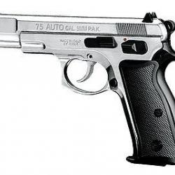 Pistolet Militaire à blanc  Mod. Auto 75  Nickelé Chrome Cal. 9mm / Réplique CZ