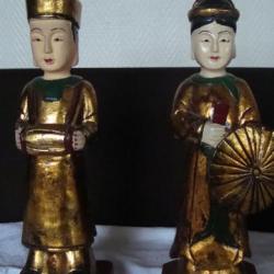 Lot de 2 statuettes en bois du Vietnam (achat en 2005)