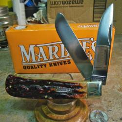 Couteau Marbles Jumbo Trapper Couteau de Trappeur  Manche Os 2 Lames Housse Collector MR117