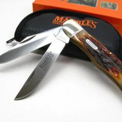 Couteau Marbles Folding Hunter 2 Lames Acier Carbone/Inox Manche Os Housse Collector MR118