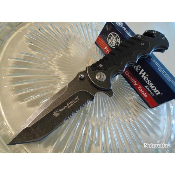 Couteau de Garde Frontires Smith&Wesson Border Guard Tanto Acier 7Cr17 Manche Acier Cutter SWBG10S