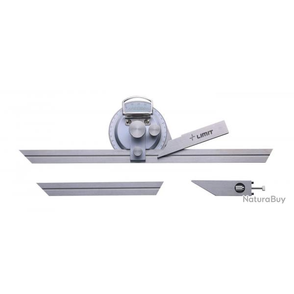 Rapporteur d'angle universel en acier inoxydable avec circonfrence gradue 0-90 et loupe Lim