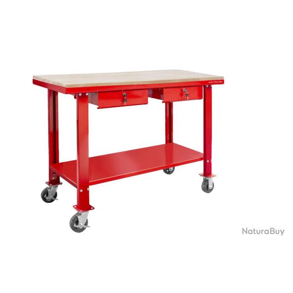 tabli 150 cm avec roues plateau MDF 2 tiroirs MW Tools DER1500WR
