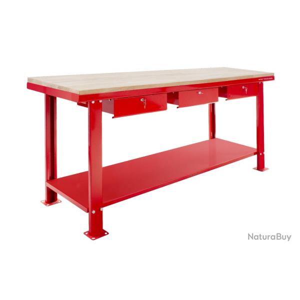 tabli 200 cm avec plateau MDF et 3 tiroirs MW Tools DER2000W