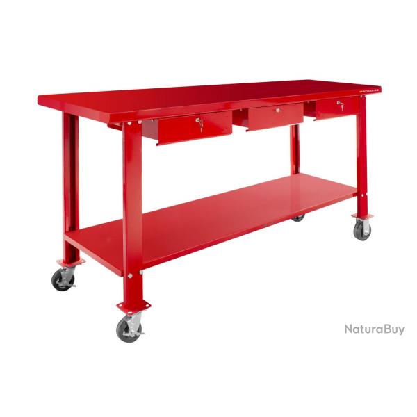 Etabli 200 cm avec roues et 3 tiroirs MW Tools DER2000R