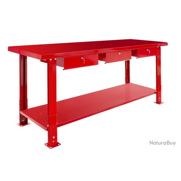 tabli 200 cm avec pieds rglables et 3 tiroirs MW Tools DER2000P