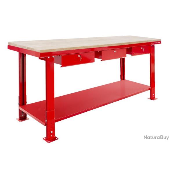tabli 200 cm avec pieds rglables plateau MDF 3 tiroirs MW Tools DER2000PW