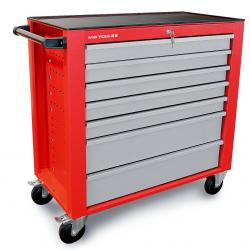 Servante d'atelier 7 tiroirs rouge et grise large 940 mm en acier soudé verrouillable roues ø1