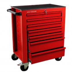 Servante d'atelier 7 tiroirs rouge robuste en acier soudé verrouillable roues ø125 mm MW Tools