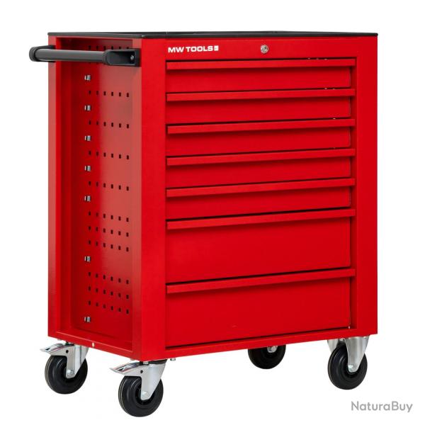 Servante d'atelier 7 tiroirs rouge robuste en acier soud verrouillable roues 125 mm MW Tools