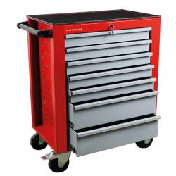 Servante d'atelier 7 tiroirs rouge et grise robuste en acier soudé verrouillable roues ø125 mm