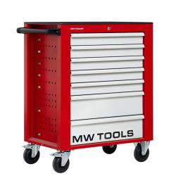 Servante d'atelier 7 tiroirs rouge et grise robuste en acier soudé verrouillable roues ø125 mm