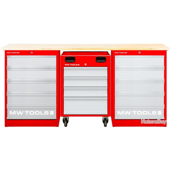 tabli modulaire Multiplex avec 2 armoires  tiroirs 5T et 1 servante d'atelier 4T 2000 mm MW
