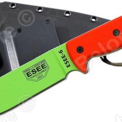 Couteau de Survie ESEE Model 6 Lame Carbone 1095 Venom Green Manche Orange G-10 Kydex USA  ES6PVG