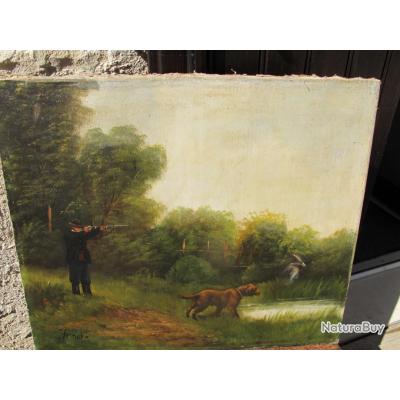 Huile sur toile peinture de chasse 1900 Collector et signée - Huiles ...