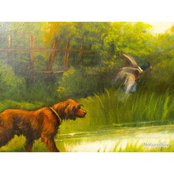 Huile sur toile peinture de chasse  1900 Collector et signe