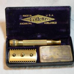 Rasoir coupe choux Gillette KNOW THE WORLDOVER métal doré en boite boxed BER25RAS001