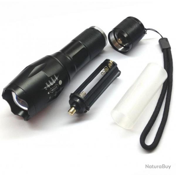 Puissante Lampe Torche Tactique 1600 Lumens, 5 Modes + Zoom,  LED CREE XM-L T6