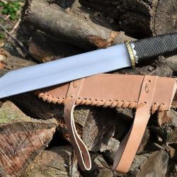 Couteau De Viking Seax Lame Acier Inox Manche Chainette Etui Cuir PA3340
