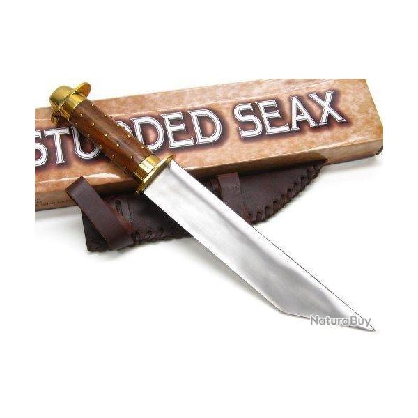 Couteau De Viking Seax Lame Acier Inox Manche Bois Etui Cuir PA3341
