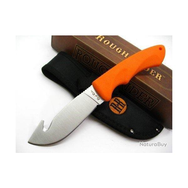 Couteau de Chasse  dpecer Guthook Lame Acier Inox Manche Abs Orange Etui Nylon RR1446