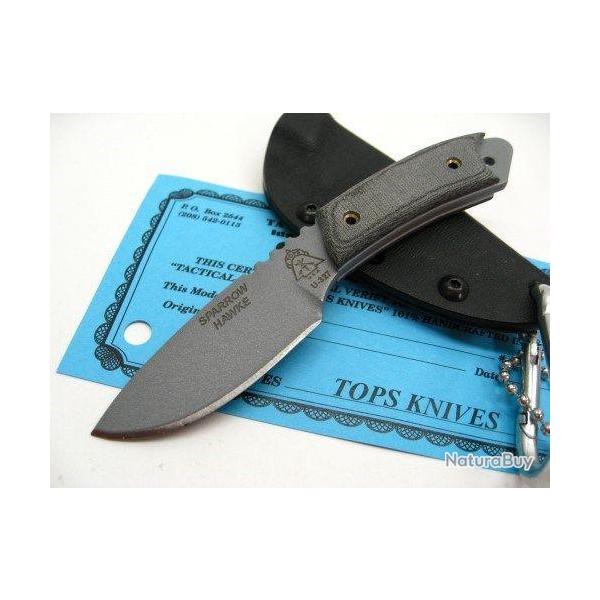 Couteau TOPS Sparrow Hawke Acier Carbone 1095 Manche Micarta Etui Kydex Made In USA TPSPH01