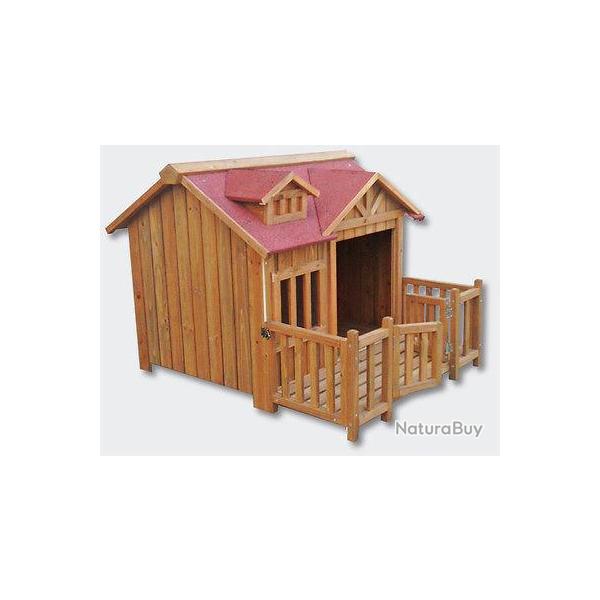 niche avec terrasse 0030 pour chien en bois