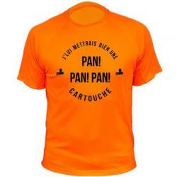 Tee-shirt technique respirant orange fluo 100% polyester "Pan Pan Pan la cartouche"