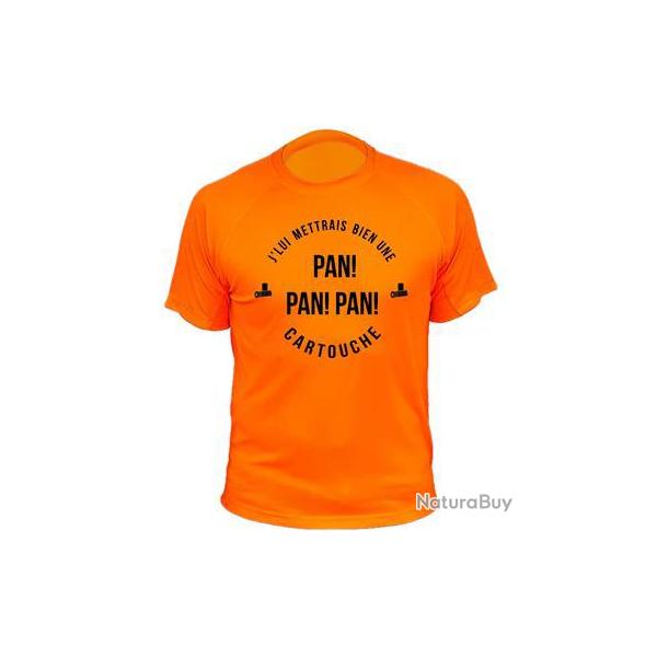 Tee-shirt technique respirant orange fluo 100% polyester "Pan Pan Pan la cartouche"