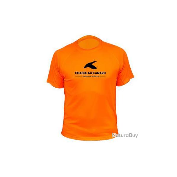 Tee-shirt technique respirant orange fluo 100% polyester "chasse aux canards"
