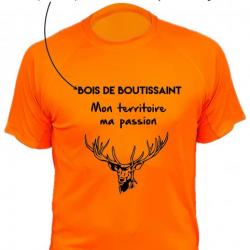 Tee-shirt respirant orange fluo - Votre lieu de chasse + Mon territoire ma passion
